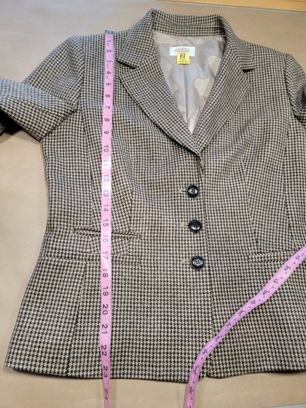 Talbots Size 10 Brown & Tan Structured Houndstooth Button Jacket - Picture 8 of 16